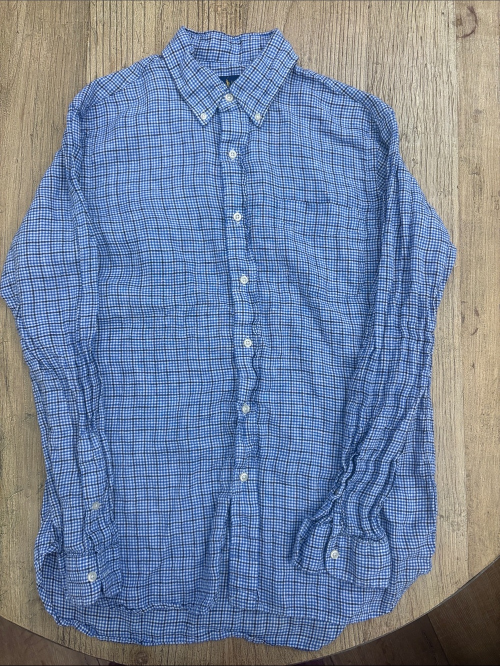 Ralph Lauren Blue Check Button-Down Linen Shirt